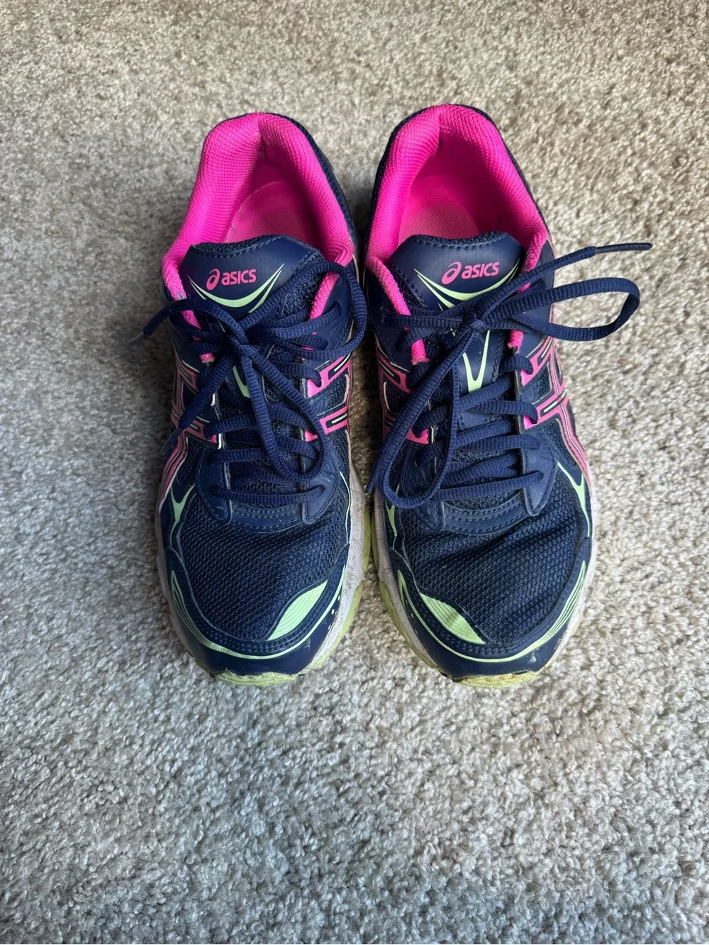 ASICS Navy Running Shoes with Pink and Lime Accents